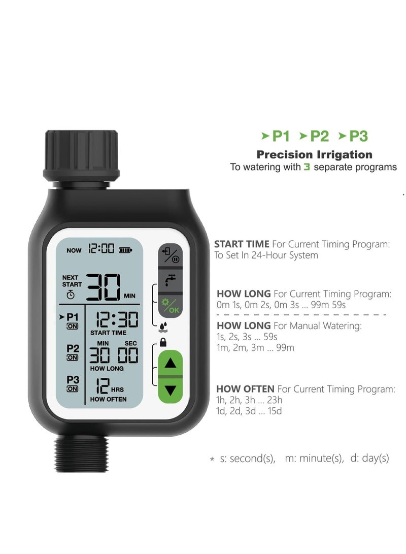 ماكدو مؤقِّت رقمي لسقي الحدائق - مؤقِّت رشاش قابل للبرمجة مع شاشة LCD كبيرة، تذكير بالري في الوقت المحدد، وضع الري اليدوي، مقاوم للماء IP65 - Image 3