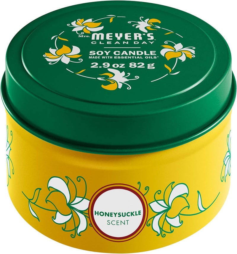 MRS. MEYER'S CLEAN DAY Soy Tin Candle, 12 Hour Burn Time, Made with Soy Wax and Essential Oils, Honeysuckle, 2.9 oz - Image 1