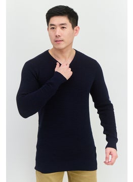 French Connection Men Crew Neck Long Sleeve Textured Sweaters, Navy Blue  - Image 1