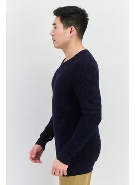 French Connection Men Crew Neck Long Sleeve Textured Sweaters, Navy Blue  - Image 2