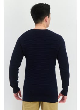 French Connection Men Crew Neck Long Sleeve Textured Sweaters, Navy Blue  - Image 3