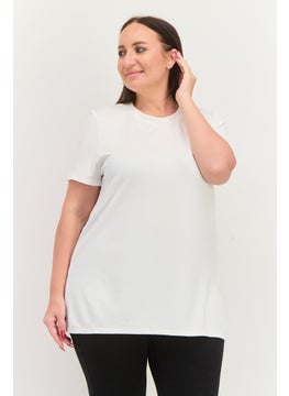 Women Plus Size Round Neck Short Sleeve Plain T-shirt, White