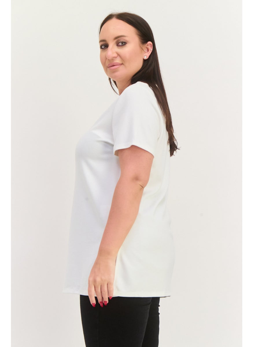 Jones New York - Women Plus Size Round Neck Short Sleeve Plain T-shirt, White - Image 1