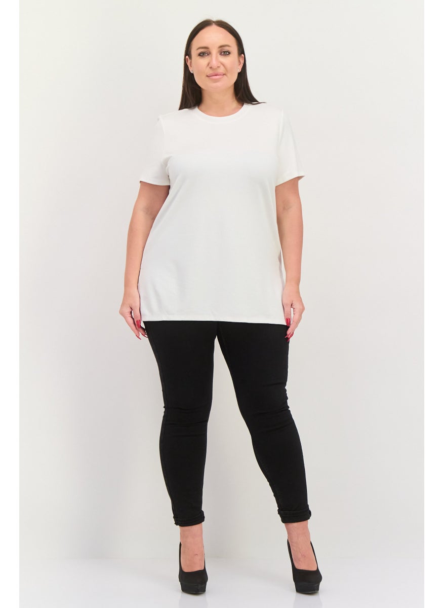 Jones New York - Women Plus Size Round Neck Short Sleeve Plain T-shirt, White - Image 1