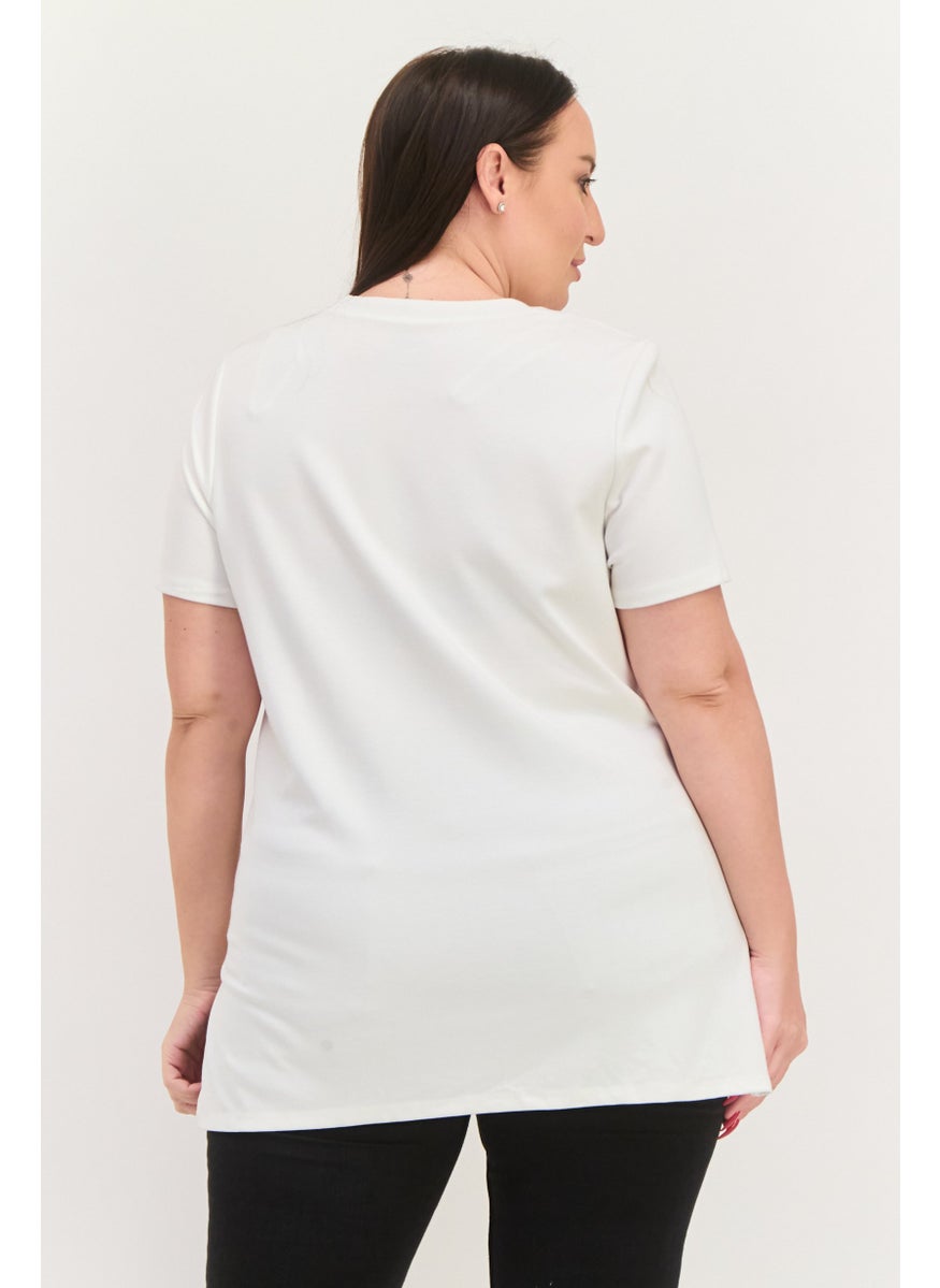 Jones New York - Women Plus Size Round Neck Short Sleeve Plain T-shirt, White - Image 1
