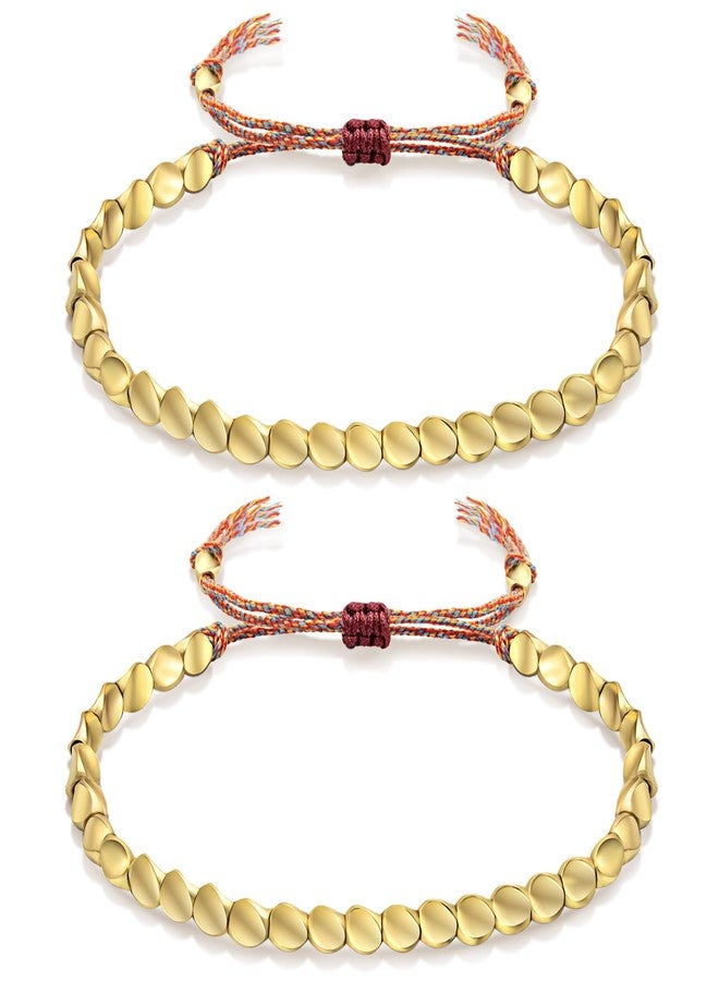 Nanafast Tibetan Copper Beads Bracelet Adjustable Handmade Braided Copper Bracelet Set for Women Men Lucky Tibetan Bracelet Gifts 2Pcs - Image 1
