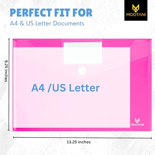 MOOTANI 10 Pack Plastic Envelopes, Folders for Documents, Poly Envelopes A4/US Letter Size, Plastic File Folders with Label Pocket, File Envelopes for School, Office & Home, 5 Assorted Colors - Image 3