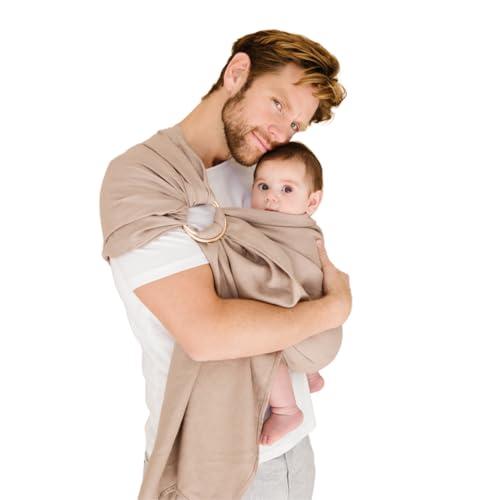WildBird - Ring Sling Baby Carrier - 0-36 Months (up to 35 lbs) - Standard (74") Desert Lark & Bronze Ring - Front, Hip or Back Carry - Adjustable Fit - Natural Linen - Baby Essentials - New Mom Gifts - Image 1