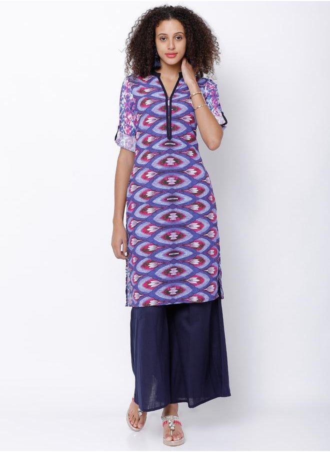 Vishudh Women Blue & Pink Printed Straight Kurta by Styli  - Image 1