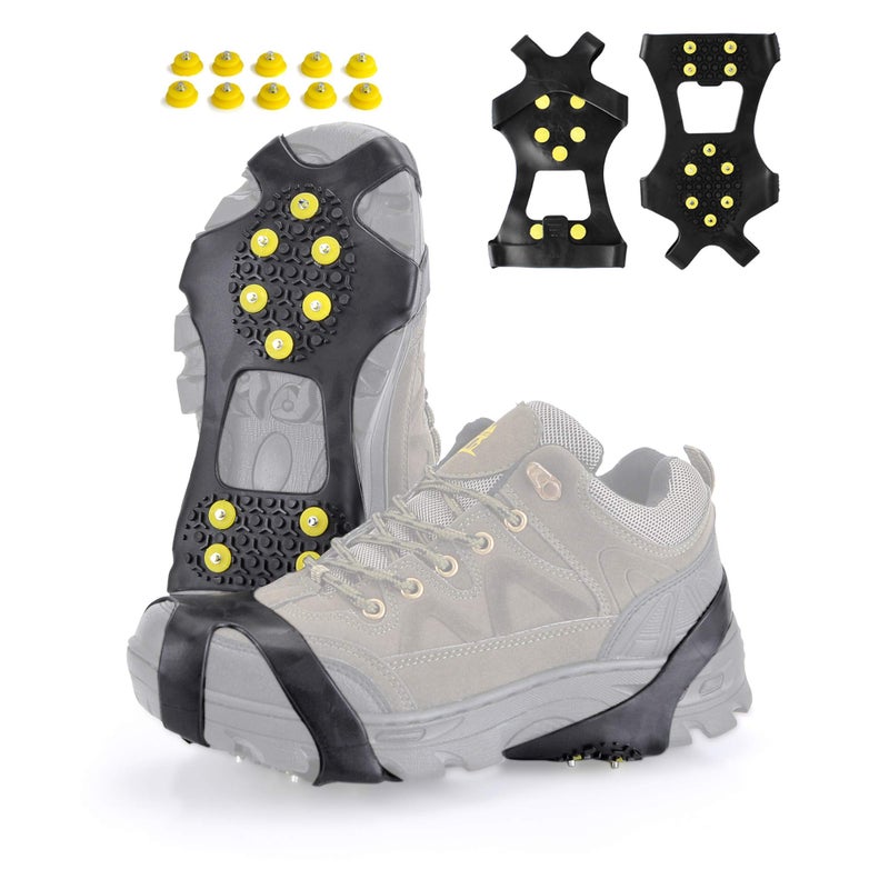 XZSUN Ice Cleatsï¼ŒSnow Ice Traction Shoe Boot Cleatsï¼Œ Anti Slip 10-Studs Silicone Rubber Crampons for Footwear (L, Black) - Image 1