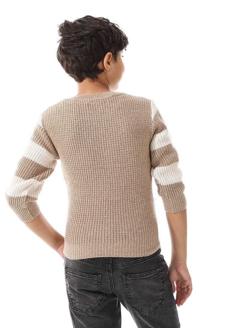 Andora Off White And Beige Wide Stripes Slip On Boys Pullover_Beige - Image 3