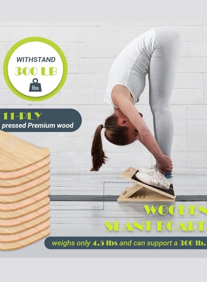 لوح مائل خشبي محمول لتمديد الساقين تمارين القرفصاء جهاز تمديد الساقين بيلاتس معدات العلاج الطبيعي لوح قابل للتعديل لركبتي الكاحل والكعب والقدم والساق - Image 2