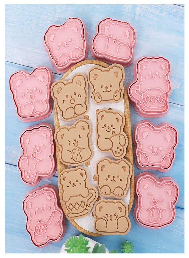 MayeBridge Bear Cookie Cutters,8pcs Cute Bear Cookie Mould,Animal Cookies Stamps Set,Biscuit Cake Decorating,Plastic Animals Cookie Press,Baking Tools(Bear) - Image 3