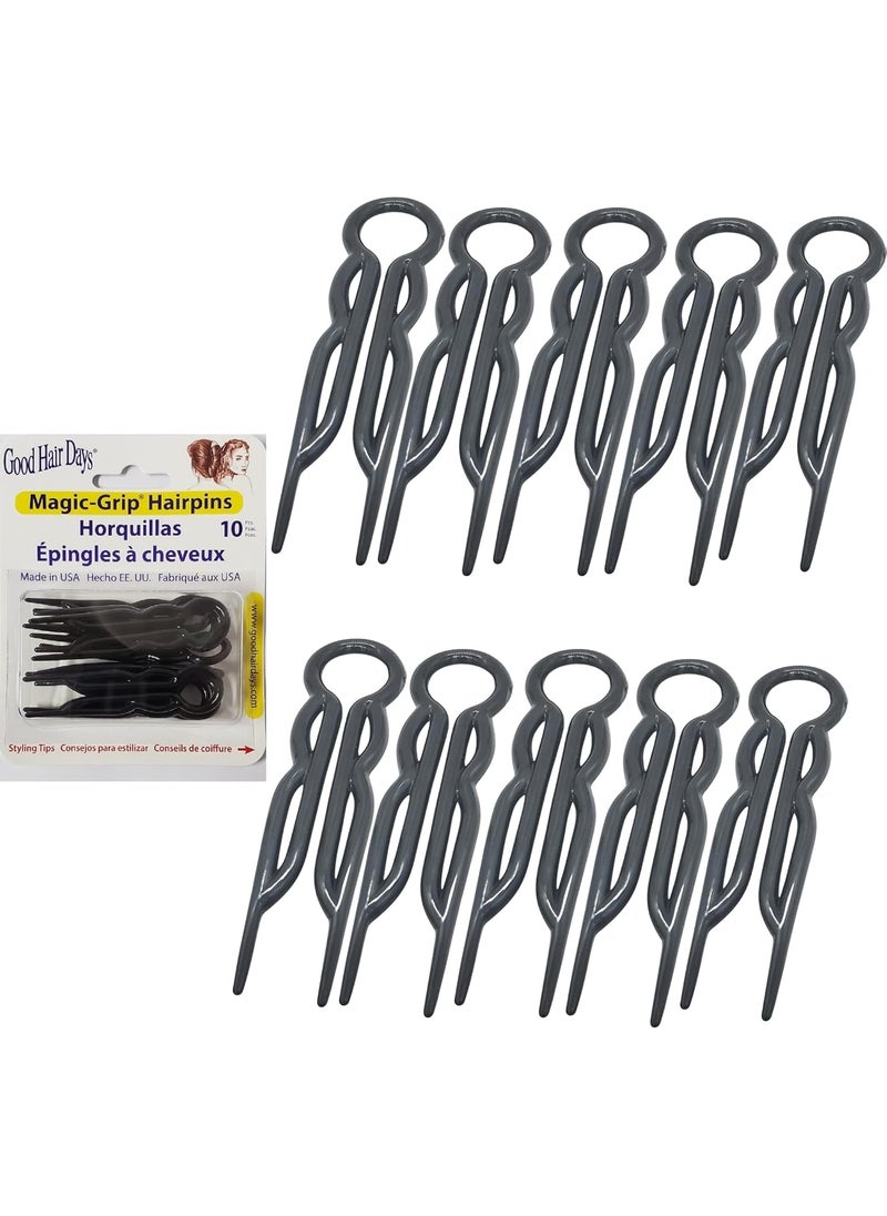 Good Hair Days - Hair Pins  Plastic Ushaped Magic Grip Hairpins Strong Durable Pins For Fine Thick  Long Hair Hair Styling Accessories Set of 10 Black - Image 1
