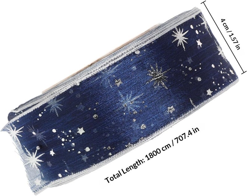 MAGICLULU 4cm Dark Blue Tulle Ribbon Gold Foil Stars, Wide Glitter Curling Ribbon Roll for DIY Wrapping, Wedding Decorations, Birthday Party Crafts, and Floral Bouquets - Image 2