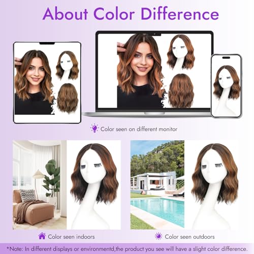 Eawwii Dark Brown Mixed Chestnut Short Wavy Wig for Women Lace Hairline Bob Style Synthetic Heat Resistant - Natural Appearance for Everyday Hairstyle 14 Inch - Image 4