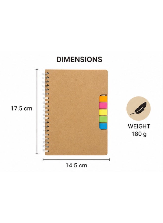 MELIZ Eco-Friendly Spiral Notebook with Sticky Notes & Pen | Recycled Cardboard Cover | Portable Office & School Writing Journal | 14.5 x 17.5 cm - Image 3