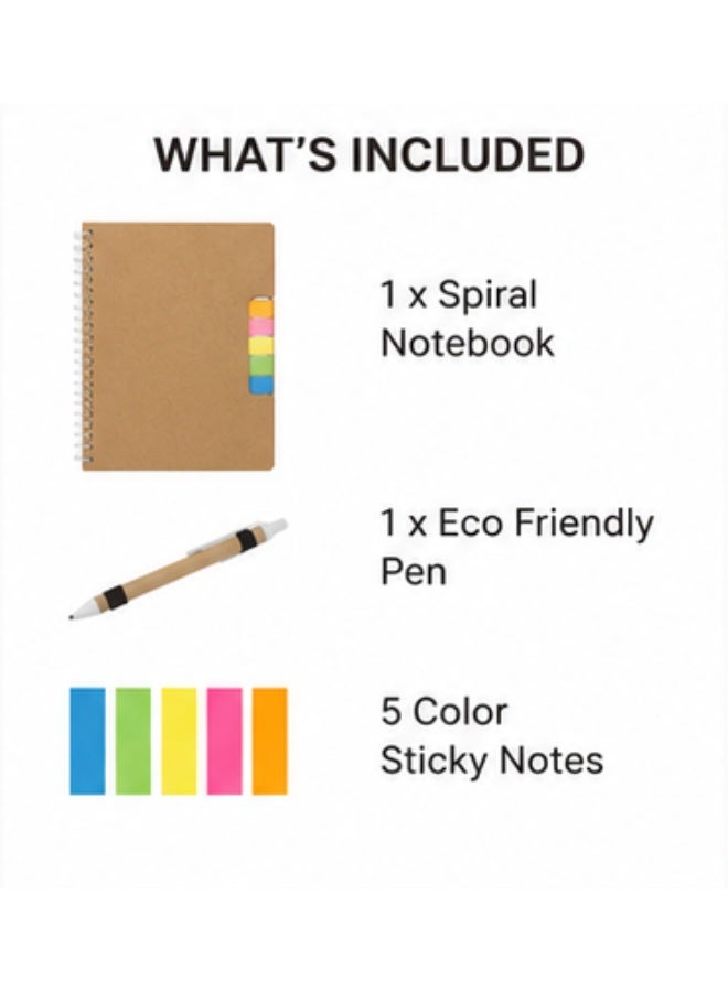 MELIZ Eco-Friendly Spiral Notebook with Sticky Notes & Pen | Recycled Cardboard Cover | Portable Office & School Writing Journal | 14.5 x 17.5 cm - Image 2