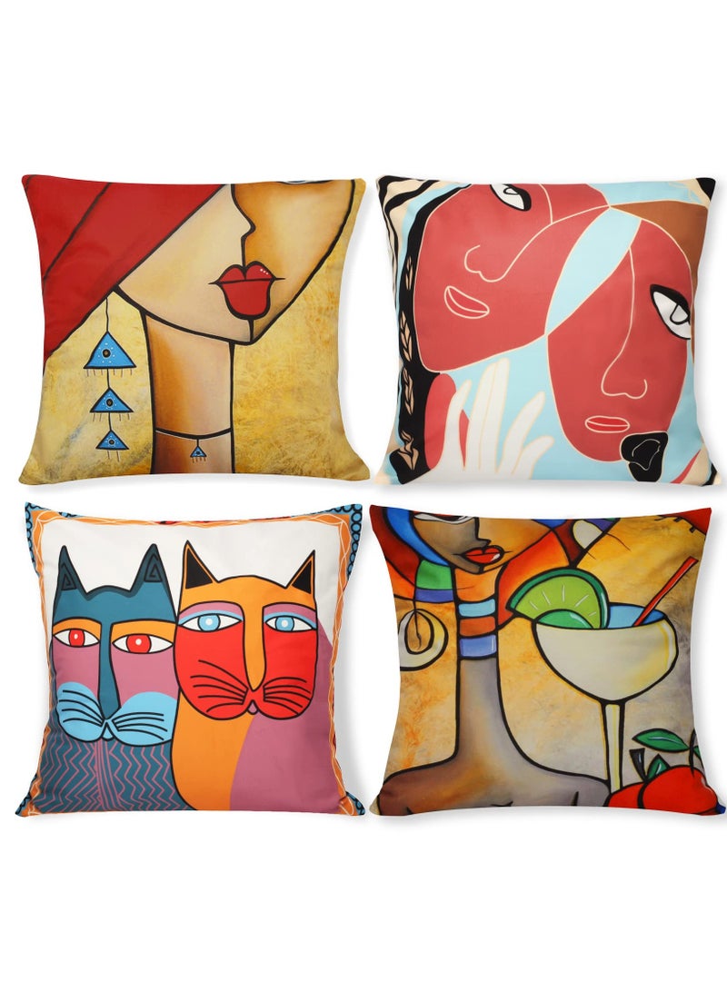 Excefore أغطية وسائد رمي، مجموعة من 4 مقاسات 18 × 18 بوصة، أشكال هندسية عصرية، أغطية وسائد مربعة مزخرفة، لأغطية الوسائد بأسلوب بوهيمي لغرفة المعيشة وغرفة النوم والأريكة والفناء والديكور المنزلي العتيق - Image 1