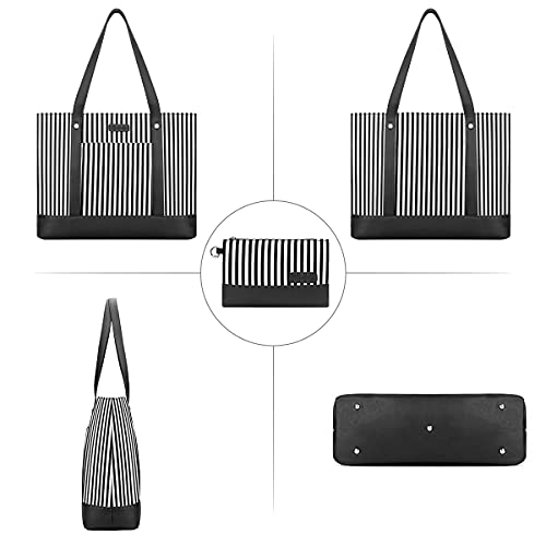 Bosidu Laptop Tote Bag for Women, Water Resistant Canvas Womens Work Tote Bag, Large Capacity Shoulder Bag Fits 15.6 inches Laptop (Black) - Image 3