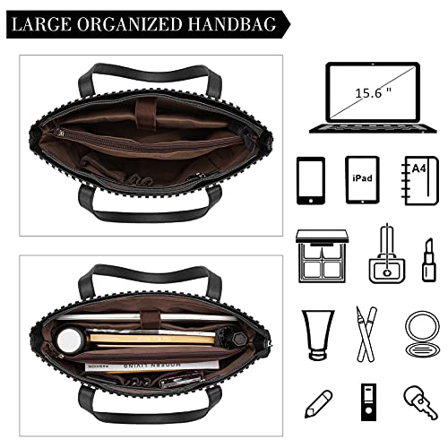 Bosidu Laptop Tote Bag for Women, Water Resistant Canvas Womens Work Tote Bag, Large Capacity Shoulder Bag Fits 15.6 inches Laptop (Black) - Image 5