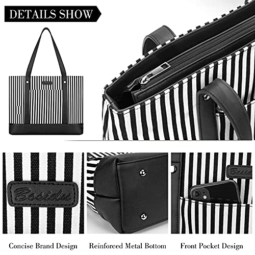 Bosidu Laptop Tote Bag for Women, Water Resistant Canvas Womens Work Tote Bag, Large Capacity Shoulder Bag Fits 15.6 inches Laptop (Black) - Image 4