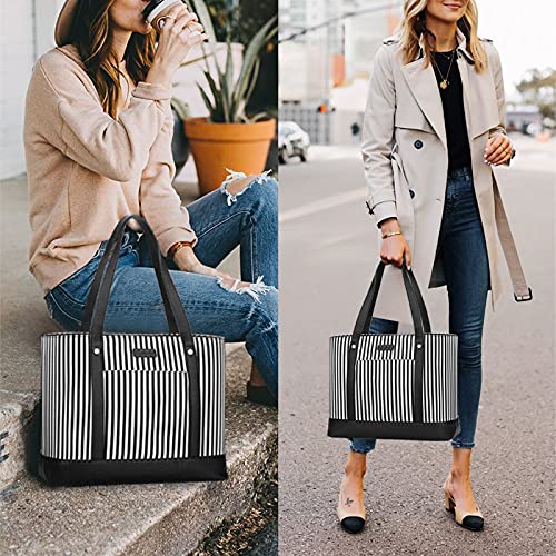 Bosidu Laptop Tote Bag for Women, Water Resistant Canvas Womens Work Tote Bag, Large Capacity Shoulder Bag Fits 15.6 inches Laptop (Black) - Image 2