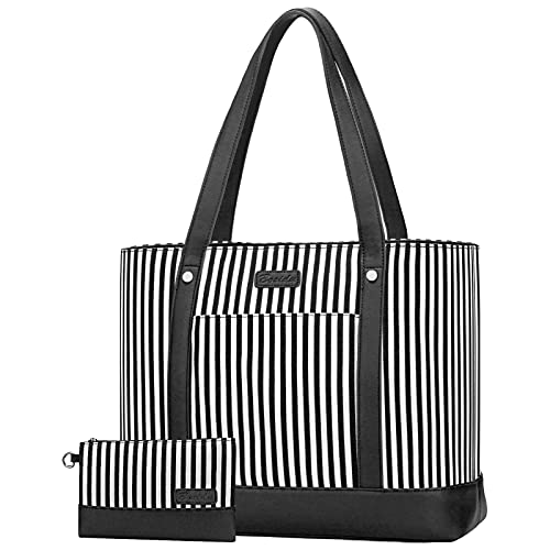 Bosidu Laptop Tote Bag for Women, Water Resistant Canvas Womens Work Tote Bag, Large Capacity Shoulder Bag Fits 15.6 inches Laptop (Black) - Image 1