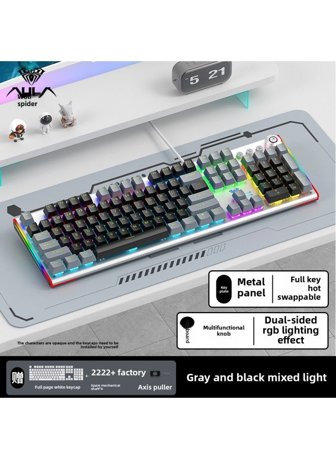 20 Mechanical Keyboard Electric Competition 10 Engraved Notebook F30 Universal Desktop Computer 4 Key Game Dedicated Side Engraved-Color:Red Axis-【grey Black】 Mixed Light-mechanical Keyboard-no - Image 1