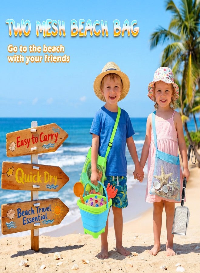 HUITEM Beach Sand Toys Set with 2 PCS Adjustable Shark Tooth Sifter, Collapsible Beach Bucket,Sandbox Shovels,Sand Castle Kit,Diving Gem,Seashell Bags,Sand Sifter Shell Scooper Beach Essentials for kids 3-12 - Image 5