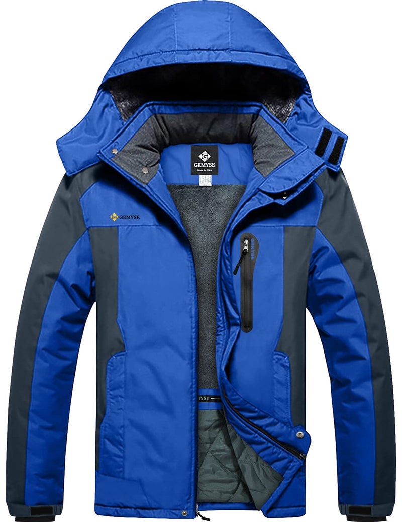 GEMYSE Men's Ski Snow Jacket Warm Winter Waterproof Coat Snowboard Rain Jacket Hooded Windproof Windbreakerï¼ˆSky Blue Grey,Mediumï¼‰