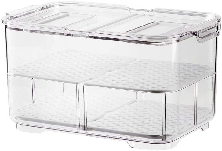 SANNO Refrigerator Food Storage Containers Stay Fresh,Food Storage Container Bin Stackable Refrigerator Freezer Organizer Fresh Keeper Drawers with Vented Lids and Removable Drain Tray - Image 1