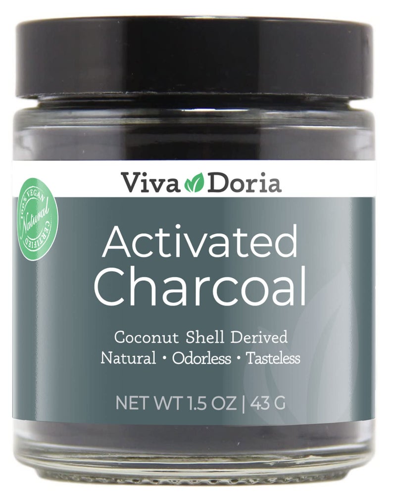 Viva Doria Virgin Activated Charcoal Powder Coconut Shell Derived Food Grade 15 Oz Glass Jar