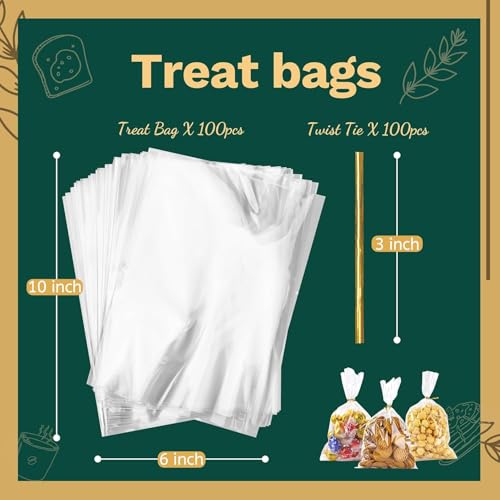 LOKQING LOKIQNG Cellophane Bags Plastic Gift Bag Clear Cookie Treat Bags with Twist Ties for Party Favor Bag(100PACK,6x10inch) - Image 3