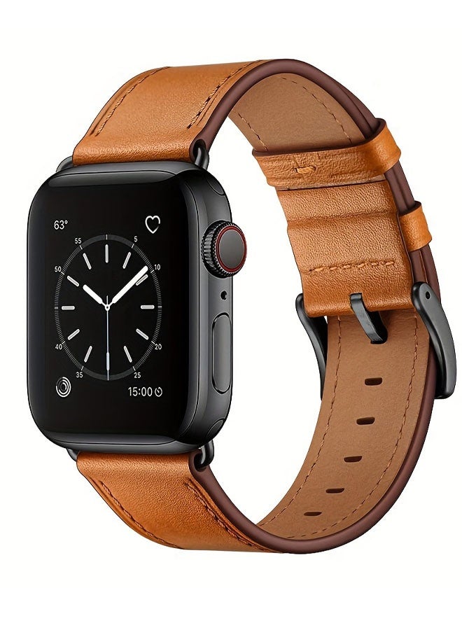 Happy D Compatible with Apple Watch bands 49mm/46mm/45mm/44mm/42mm, genuine leather band replacement, compatible with Apple Watch Ultra 2/1 series 10/9/8/7/6/5/4/3/2/1/SE, brown - Image 1