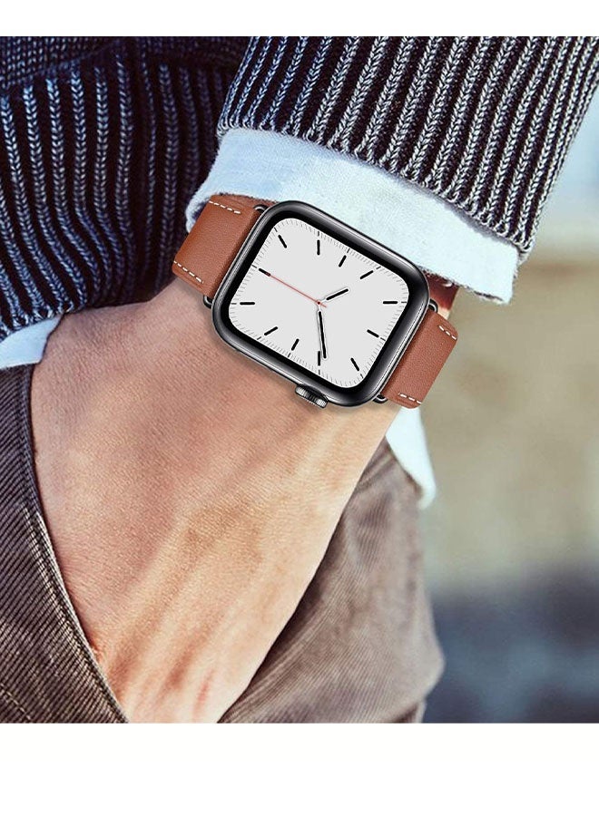 Happy D Compatible with Apple Watch bands 49mm/46mm/45mm/44mm/42mm, genuine leather band replacement, compatible with Apple Watch Ultra 2/1 series 10/9/8/7/6/5/4/3/2/1/SE, brown - Image 3