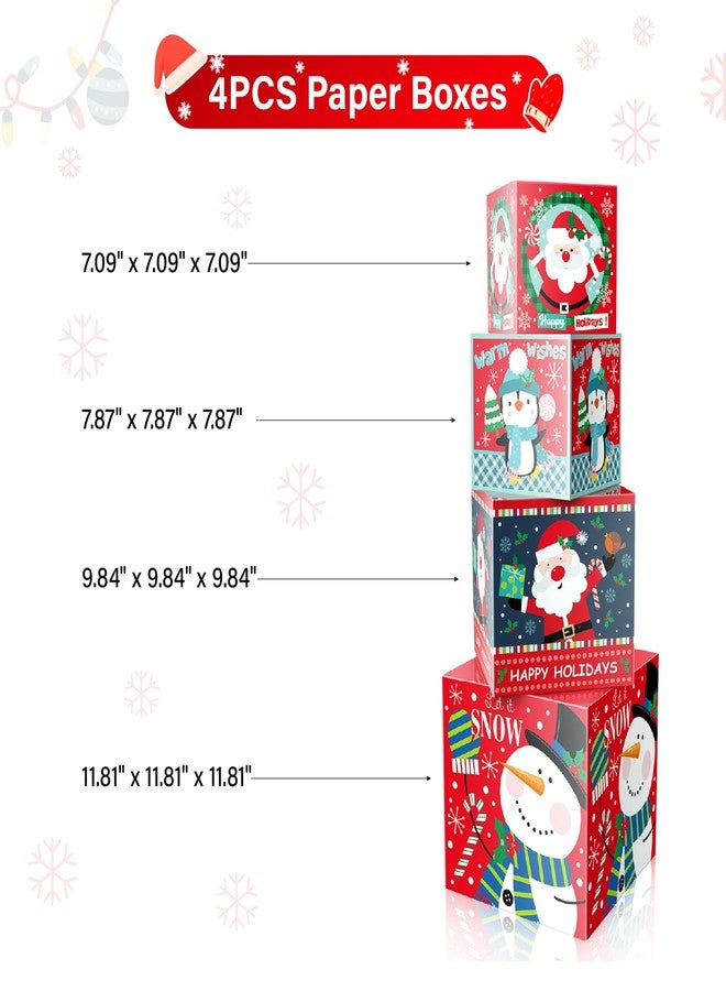 Linelglobal Christmas Gift Box with Lid - 4-Pack Stackable Square Decorative Box Set Assortment - Red - Image 2