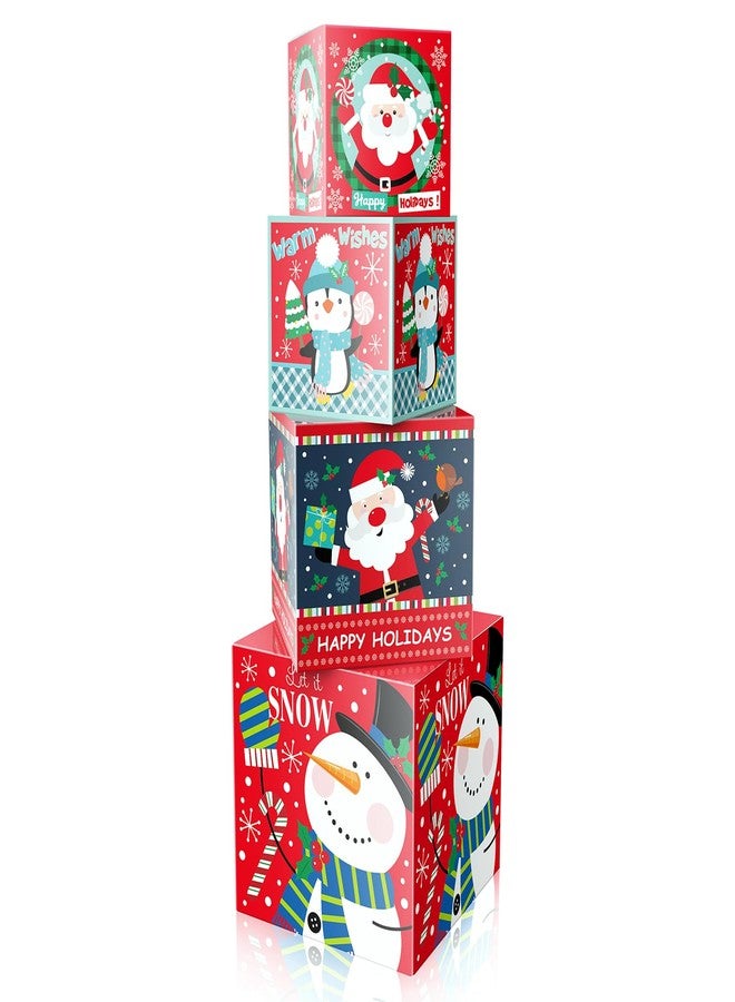 Linelglobal Christmas Gift Box with Lid - 4-Pack Stackable Square Decorative Box Set Assortment - Red - Image 1