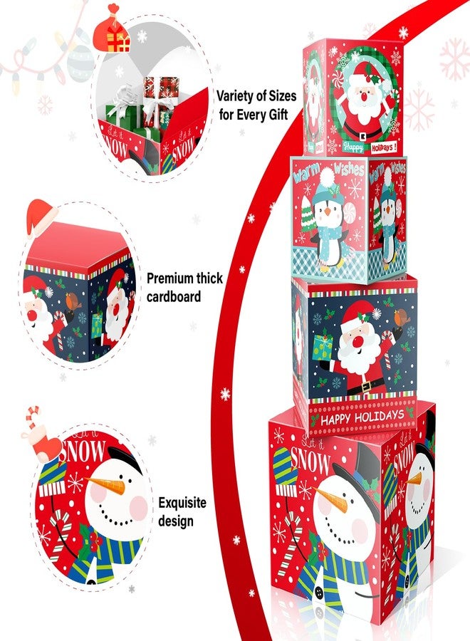 Linelglobal Christmas Gift Box with Lid - 4-Pack Stackable Square Decorative Box Set Assortment - Red - Image 3
