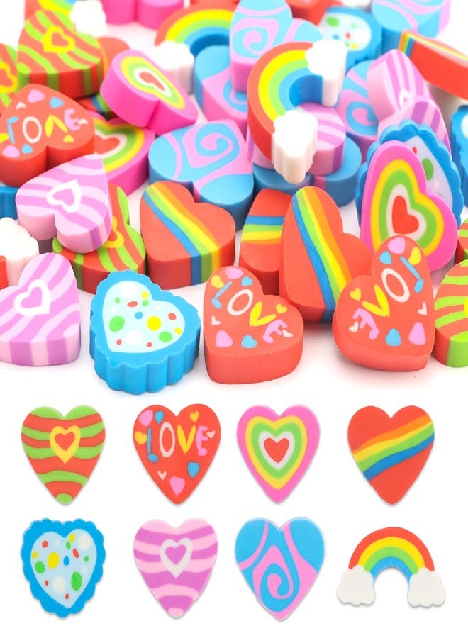 HSONAIGEE 48 Pieces Valentine Erasers Cute Heart Pencil Eraser Bulk for Valentine Day Party Favor Rewards Prizes Gift Filler - Image 1
