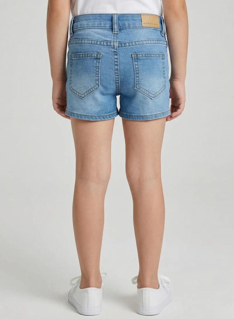 babyqlo Girls Star Patch Adjustable Waist Denim Shorts