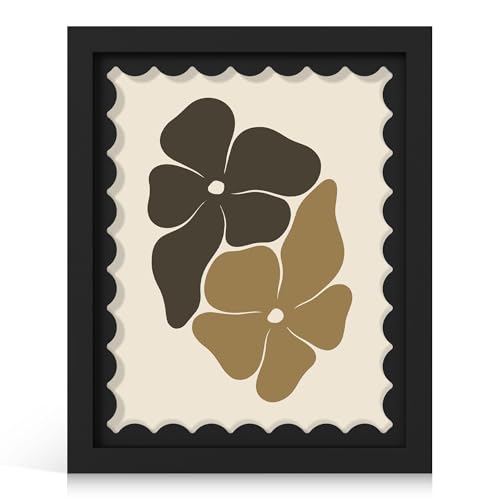 THKRLOF 8x10 Picture Frame with Real Glass Wooden cute 8 x 10 Photo Frame with Wavy Mat for Tabletop and Wall Hanging Black 1 Pack - Image 1