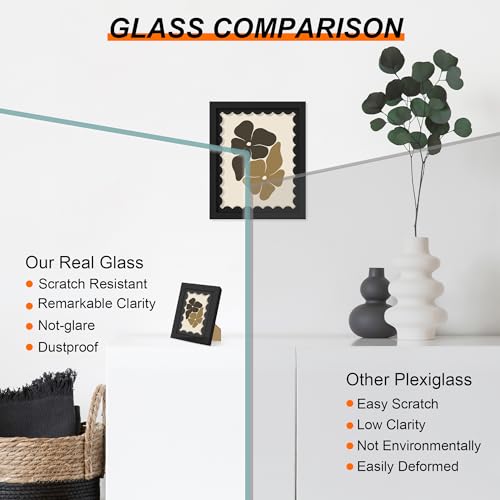 THKRLOF 8x10 Picture Frame with Real Glass Wooden cute 8 x 10 Photo Frame with Wavy Mat for Tabletop and Wall Hanging Black 1 Pack - Image 3
