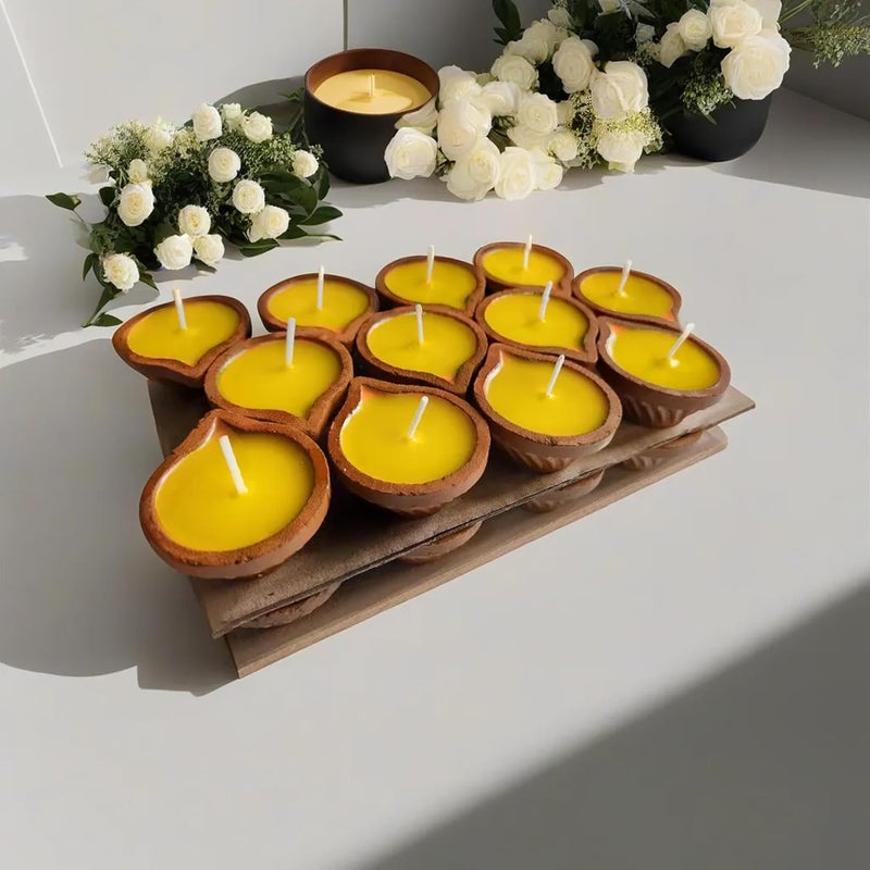 R Wellness شمعة R Wellness للعبادة من سمن البقر خالية من الشمع مصنوعة من الطين التيراكوتا مع فتيل بانشديبام مدة احتراق تصل إلى 3 ساعات عبوة من 24 قطعة - Image 2
