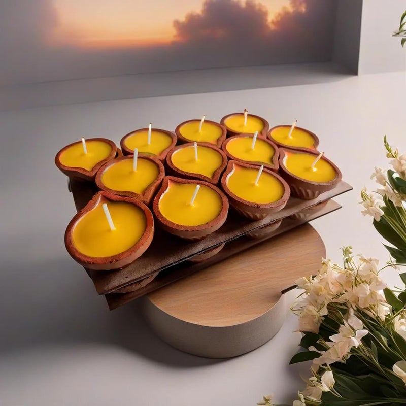 R Wellness شمعة R Wellness للعبادة من سمن البقر خالية من الشمع مصنوعة من الطين التيراكوتا مع فتيل بانشديبام مدة احتراق تصل إلى 3 ساعات عبوة من 24 قطعة - Image 5