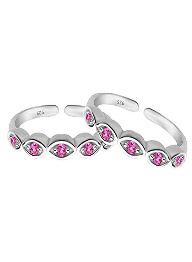 Parnika (Formerly MJ Ruby CZ Adorned Band Design Silver Toe Rings in Pure 92.5 Sterling Silver for Women - Image 4