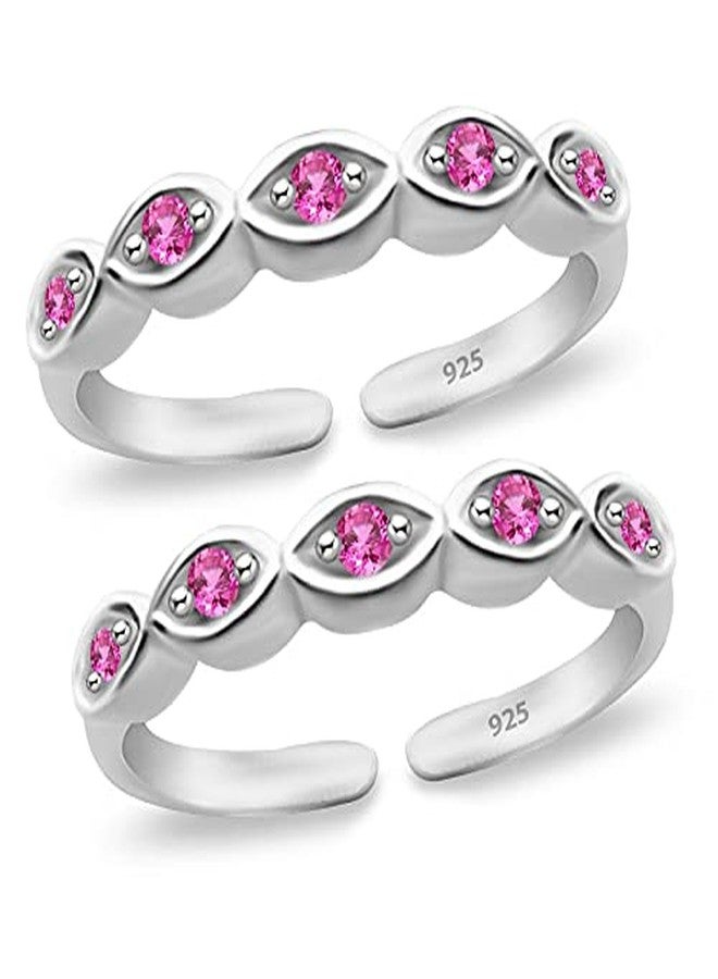 Parnika (Formerly MJ Ruby CZ Adorned Band Design Silver Toe Rings in Pure 92.5 Sterling Silver for Women - Image 1