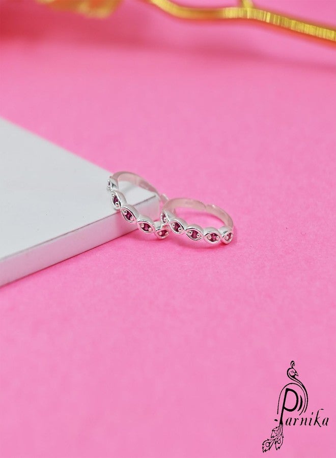 Parnika (Formerly MJ Ruby CZ Adorned Band Design Silver Toe Rings in Pure 92.5 Sterling Silver for Women - Image 3