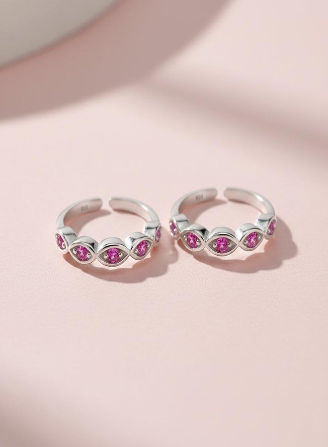 Parnika (Formerly MJ Ruby CZ Adorned Band Design Silver Toe Rings in Pure 92.5 Sterling Silver for Women - Image 2