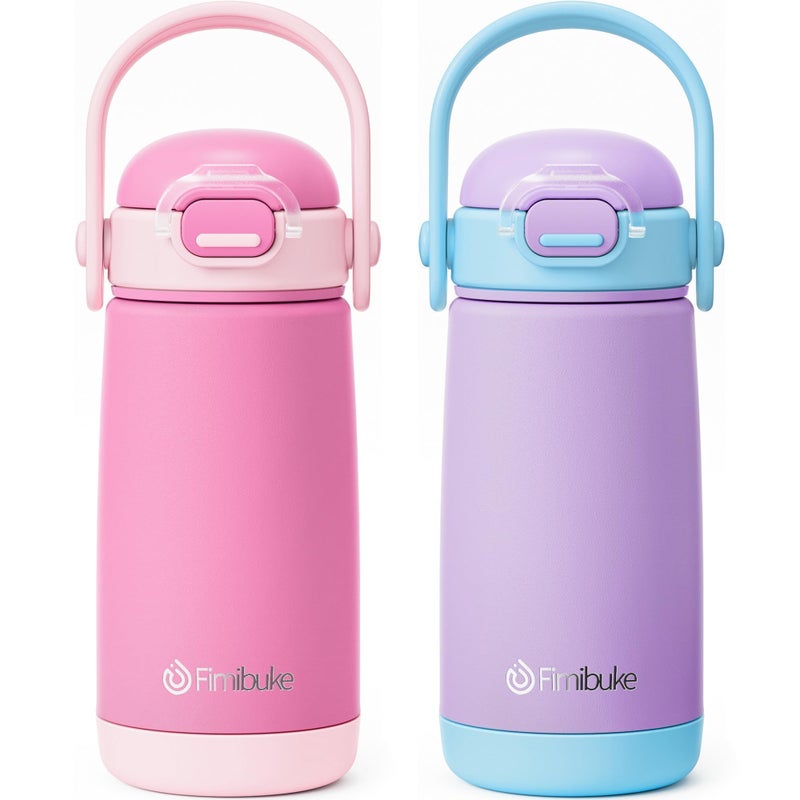Fimibuke Kids Insulated Water Bottle with Straw Lid & Handle - 14oz BPA FREE 18/8 Stainless Steel Metal Tumbler Leak Proof Double Wall Vacuum Kids Cup Toddler Water Bottle for School Boys Girls - Image 1